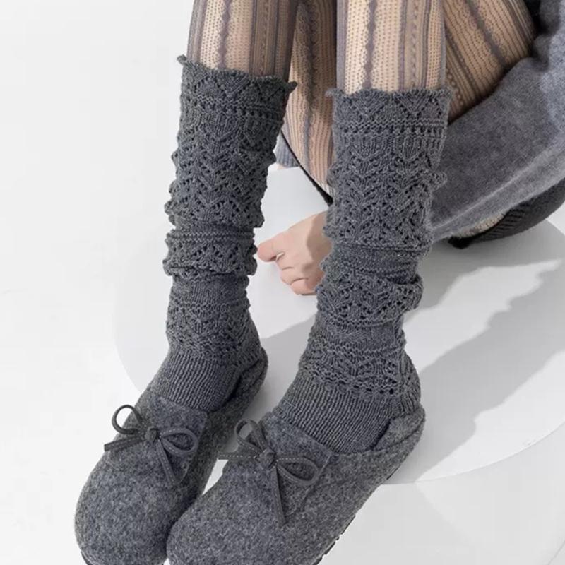 6pcs Cozy Hollow Knitted Socks for Women Soft Warm Home Long Tube Socks 2025 Autumn Autumn and Winter Stockings Boots Socks