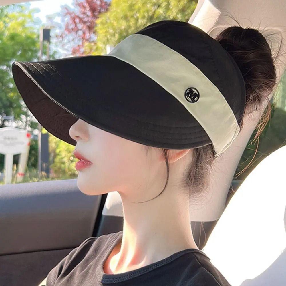 Foldable Summer Wide Brim Sunhat Korean Style UV Protection Visors Fisherman Ponytail Caps  Beach