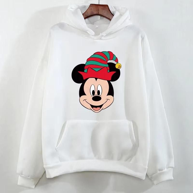 Merry Christmas Minnie Mouse Printed Hoodie Disney Cartoon Costume Harajuku Men Women Casual Crew Neck Pullover Sweatshirt Top