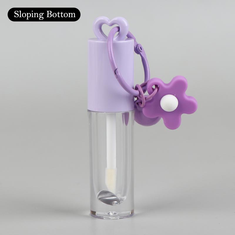 2.5ml Pink Heart-Shaped Lip Gloss Tube with Applicator Brush and Keychain – Empty Container for DIY Makeup