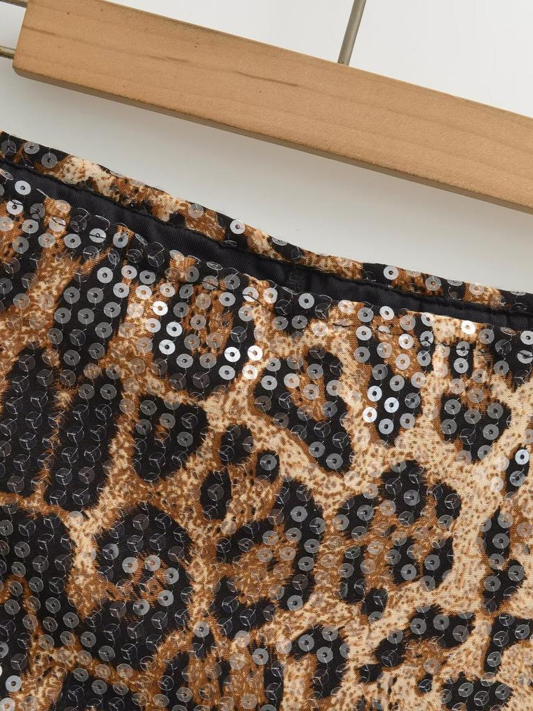 2025 Autumn Retro Leopard Print Sequin Low-Waist Hip-Hugging Short Skirt for Women