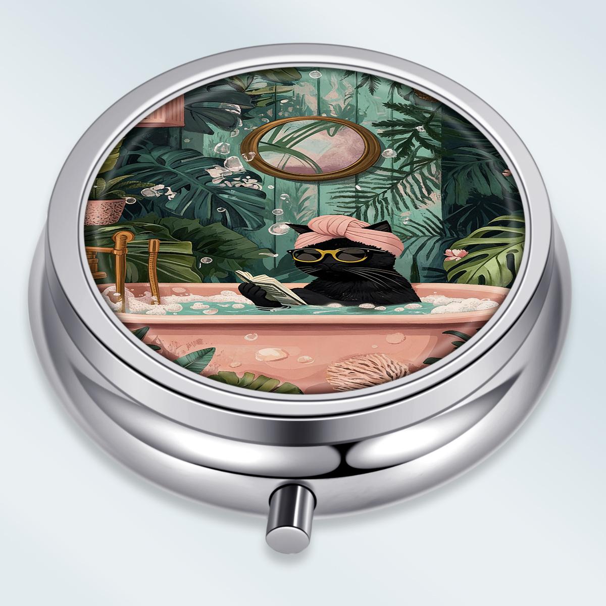

Portable Pill Box with 3 Compartments, Mini Metal Medicine Organizer Case, Cute Printed Pill Container for Vitamins, Pills, Jewelry, Travel, Daily Use разноцветный