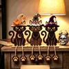 Halloween Wooden Figurine Set of 3, Witch Hat with Dangling Legs Tabletop Decor for Pumpkin Shelf Display