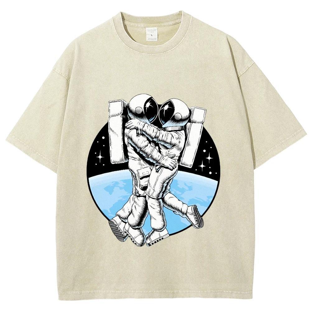 

Женская футболка с короткими рукавами и принтом космонавта, заграничная, 100% хлопок, для мужчин и женщин, топы, одежда, скидка 3XL