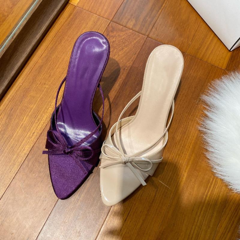 Luxury Sexy Thin High Heel Summer Women Slippers Fashion Open Toe Dress Slides Ladies Butterfly-knot Stripper Party Sandals