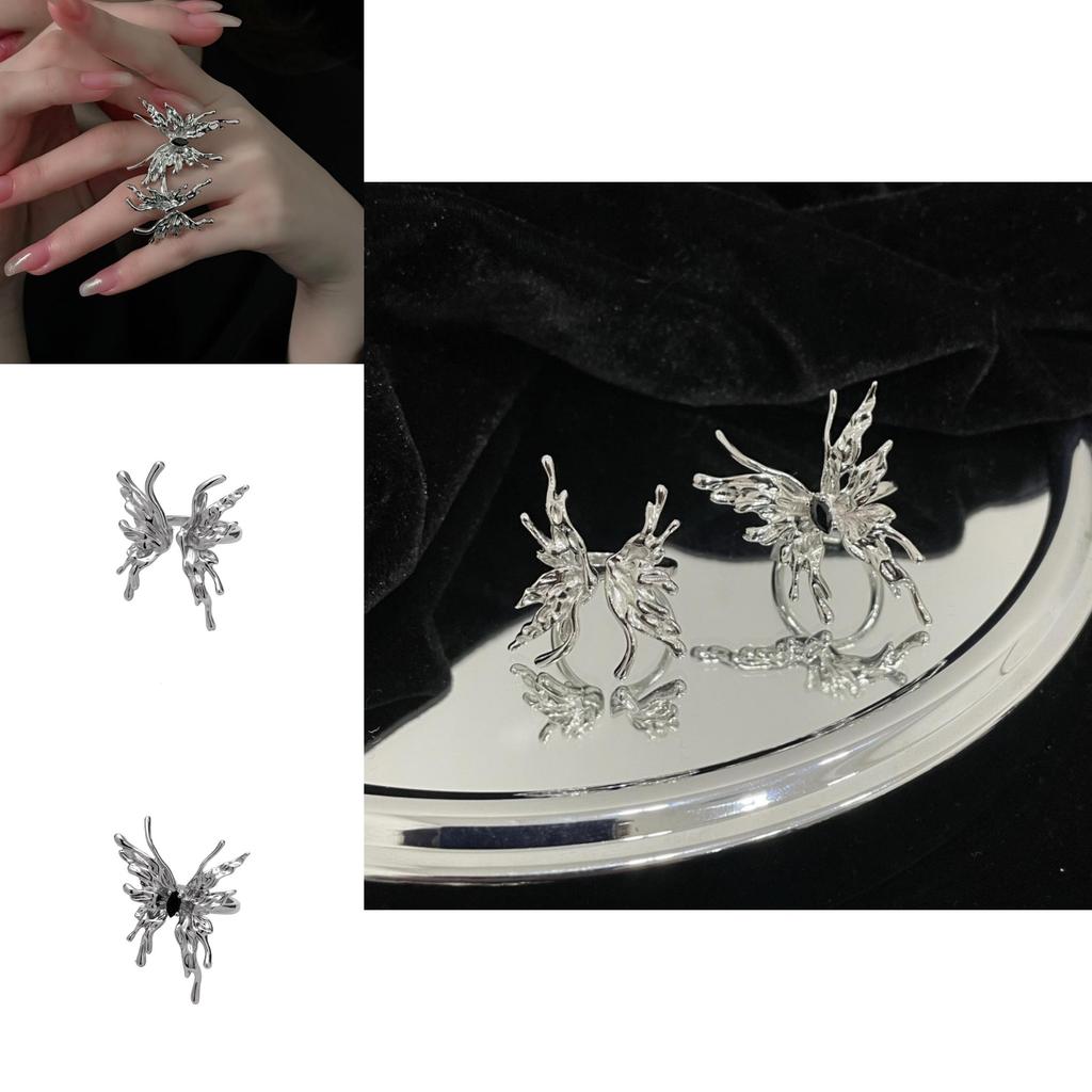Unique Butterfly Open Ring With Black Zircon Stone For Women Trendy Fashion Accessory