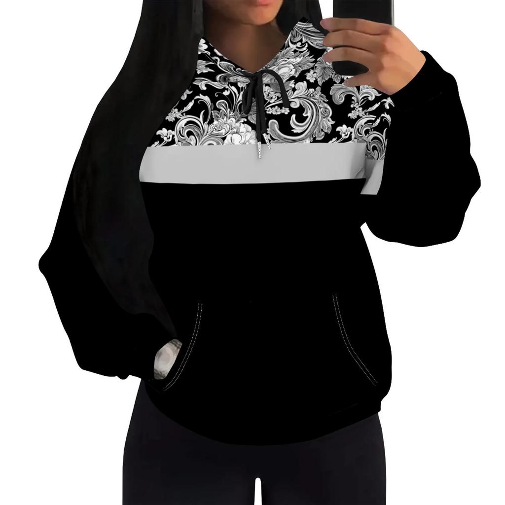 European & American Black Personality Pattern Hoodie with Patch Pockets H10553