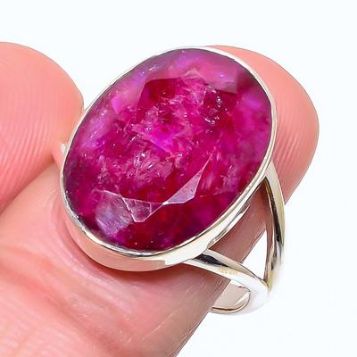 Red Ruby(Simulated) Gemstone Handmade 925 Sterling Silver Gift Ring S.9.5 a0T23