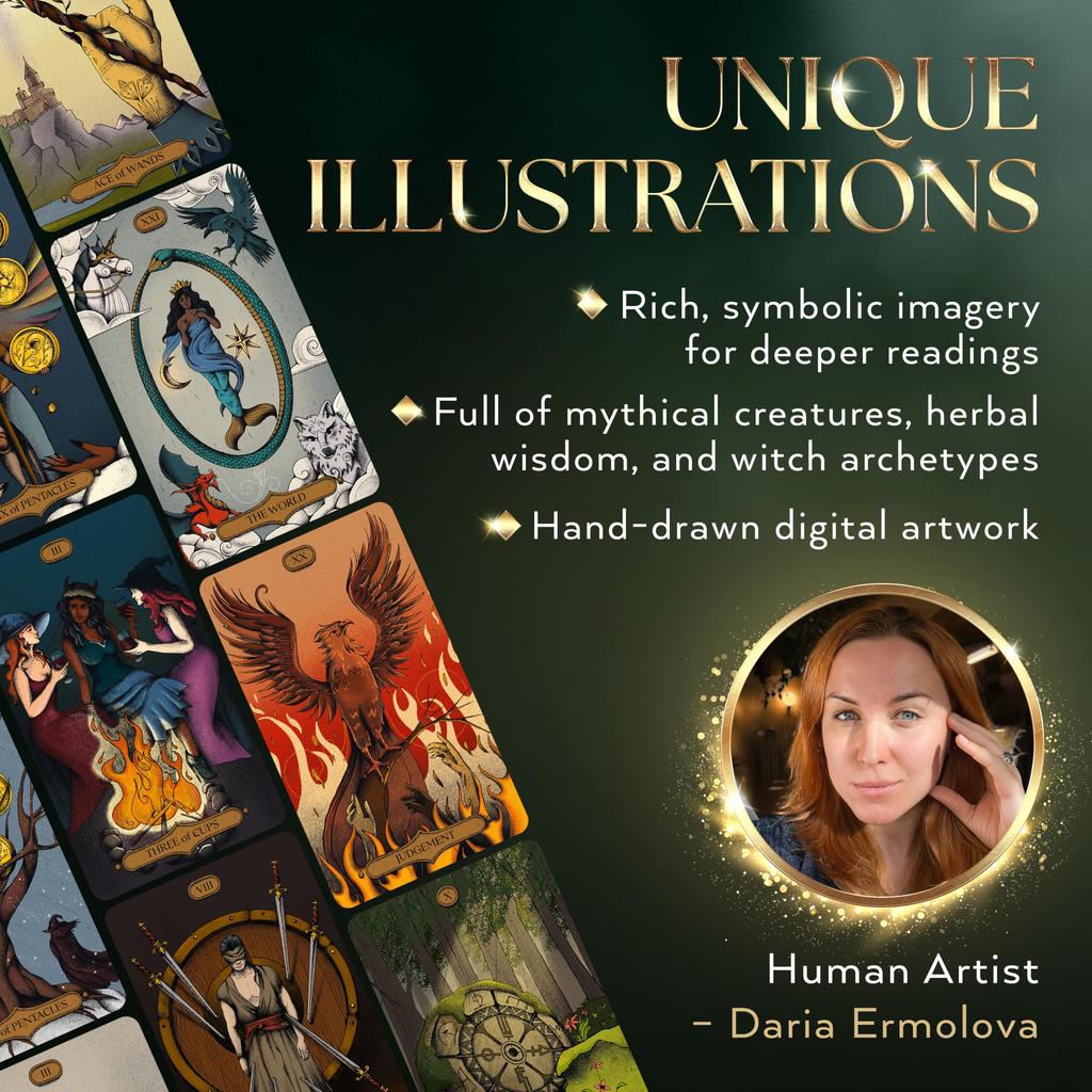 Wyspell Tarotkarten mit Begleitbuch - Die Göttliche Hexe: Ein einzigartiges Tarot-Deck für Anfänger - Traditionelle Symbolik - Ein schönes und modernes Tarot-Deck