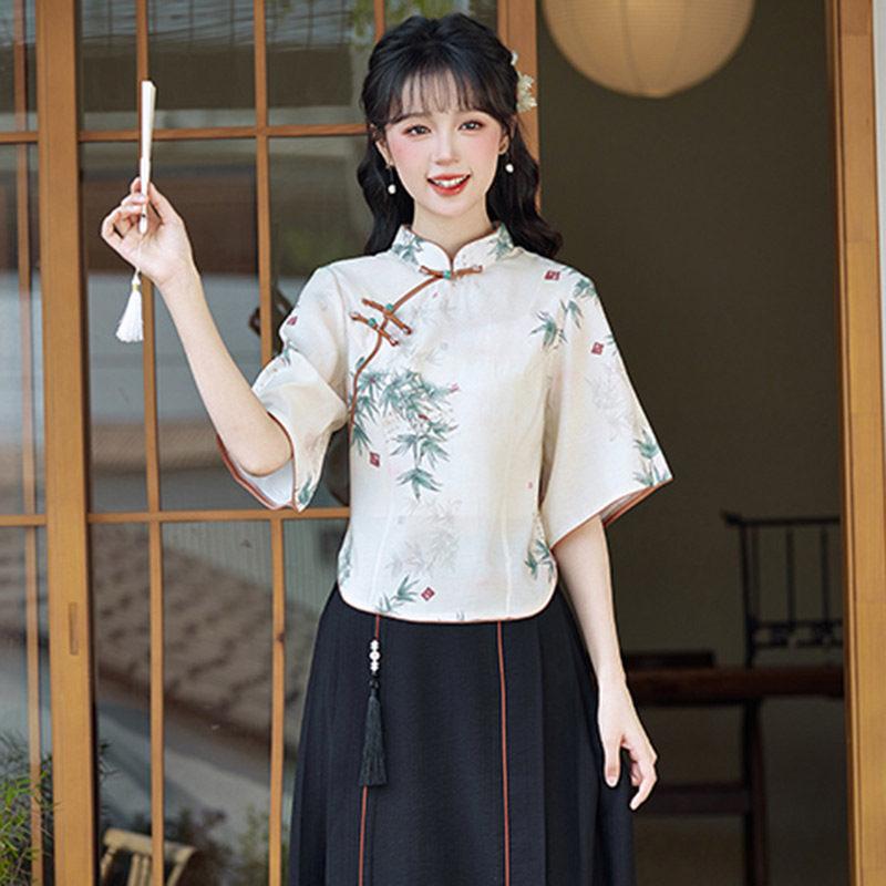 Daily Republic of China style new Chinese Suzhou cheongsam improved young women's high-end top two-piece skirt spring and summer wear