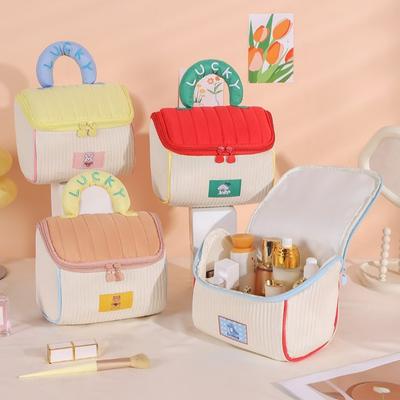 Women's Large Capacity Makeup Bag Cartoon Pattern Cute Hut Handbag Portable Handheld Travel Toiletry Bag Waterproof Travel Toiletries Storage Bag