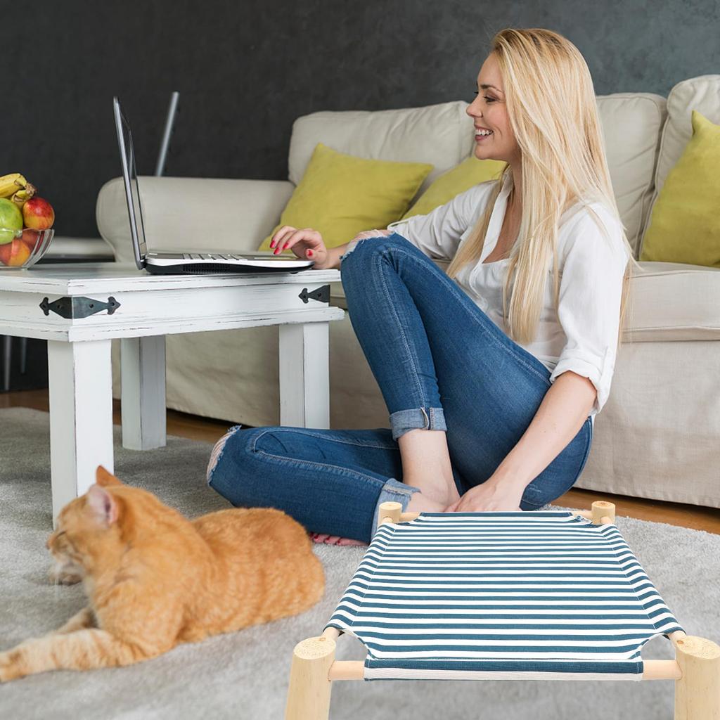NOLITOY Cat Bed Summer Pet Freestanding Stylish Cat Cat Sleeping Scratching Blue Hammock, Bed, Wooden, Breathable, Striped, Hammock, Sofa, Area, Area,