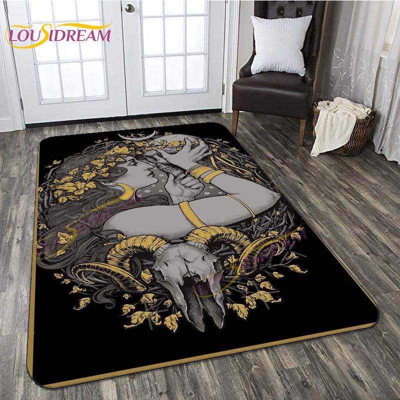 Koberec Lebka a růže Květinový koberec Lebka do obývacího pokoje Ložnice Herna Červená růže Koberec na podlaze Koberec Wicca Area Home Dekor