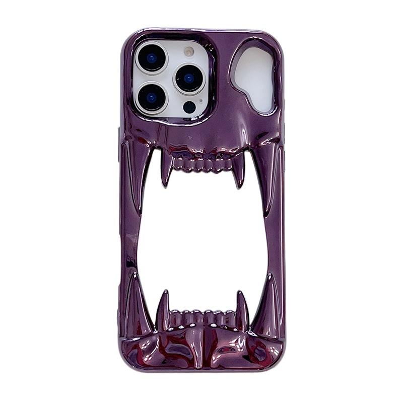 

3D Tiger Tooth Hollow Dissipate Heat Phone Case For iPhone 17 16 15 Plus 14 13 12 11 Pro Max 16e Metal Purple Soft Cover iPhone 11