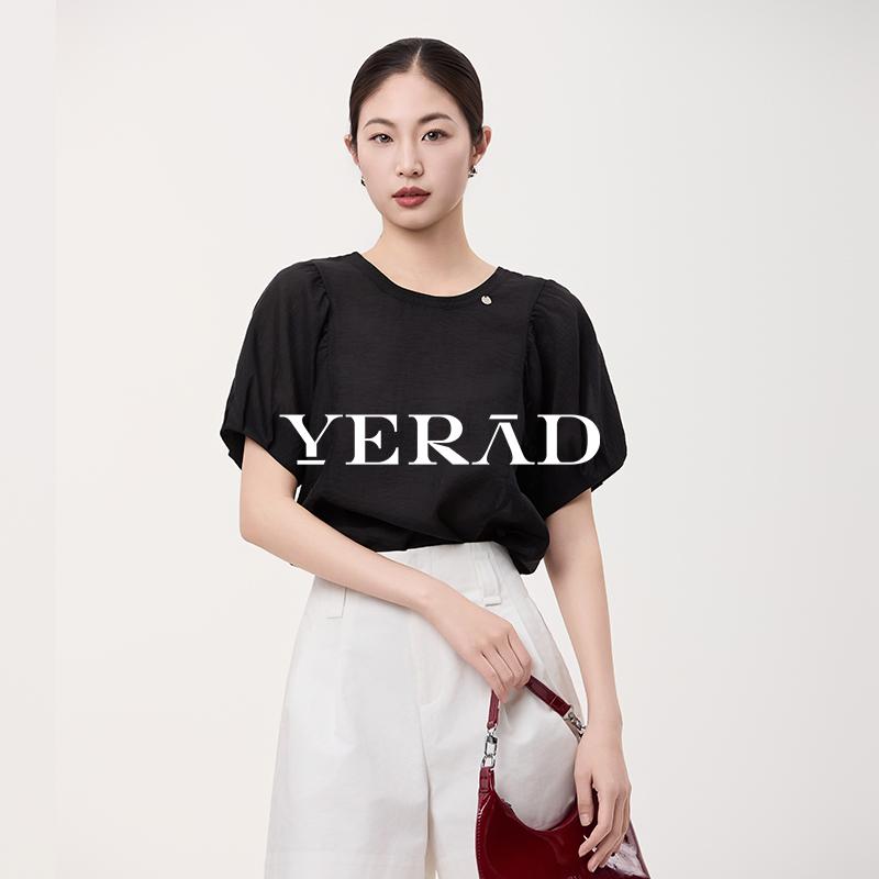 Yalida Cool Breathable Bubble Sleeve Round Neck Short Sleeve Top
