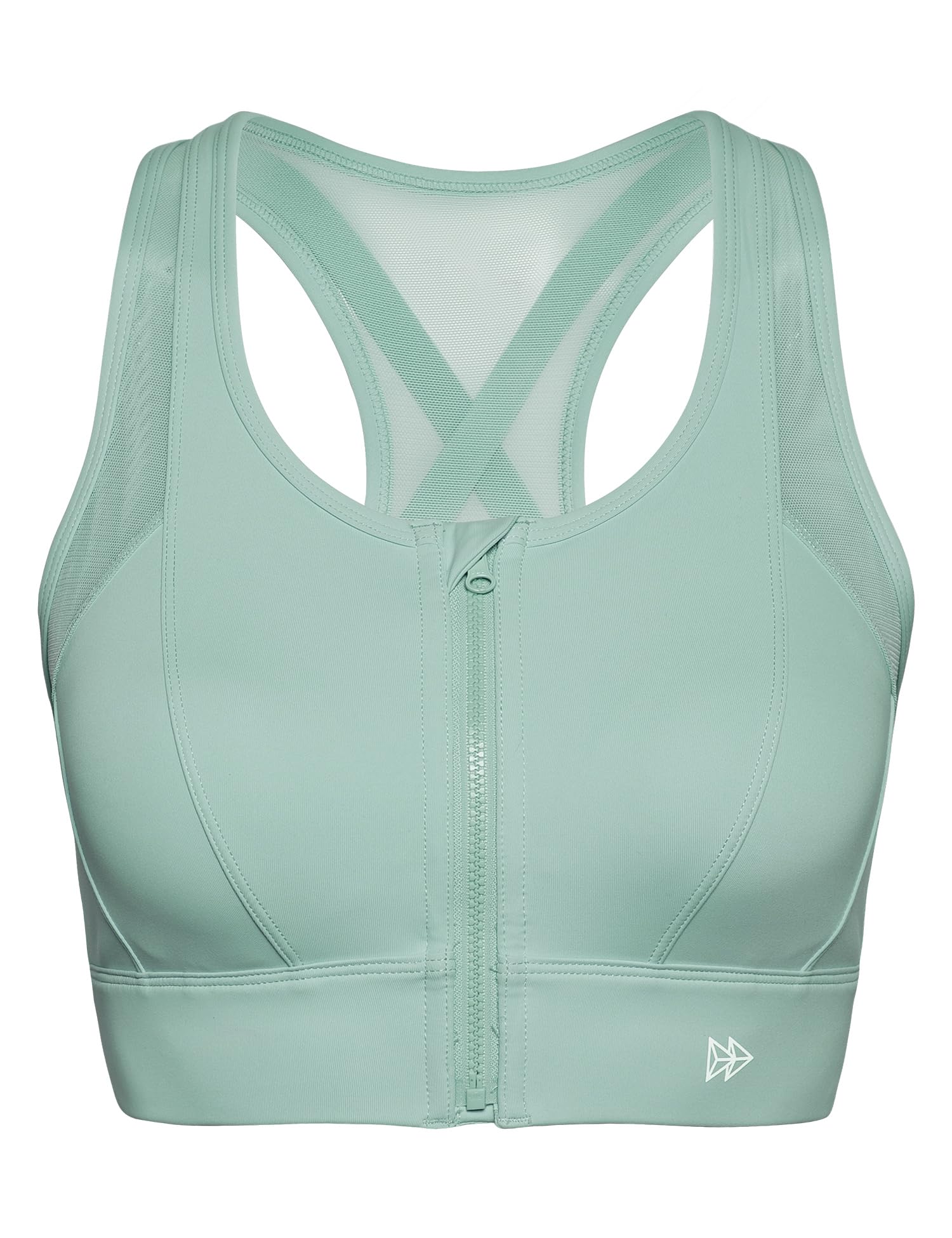 

Yvette Sports Solid Mesh XL Perfect for Training and Gym Use Women s Bra, Support, Fabric, Quick-Drying, Zippered, Green, Plus, зелёный