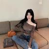 Trendy French Leopard Print Slimming One-Shoulder Cinched Cropped Top