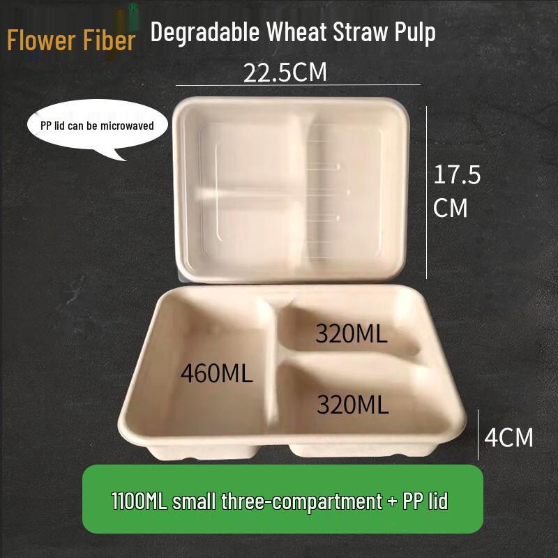 Disposable Three-Compartment Takeout Food Containers with Lids