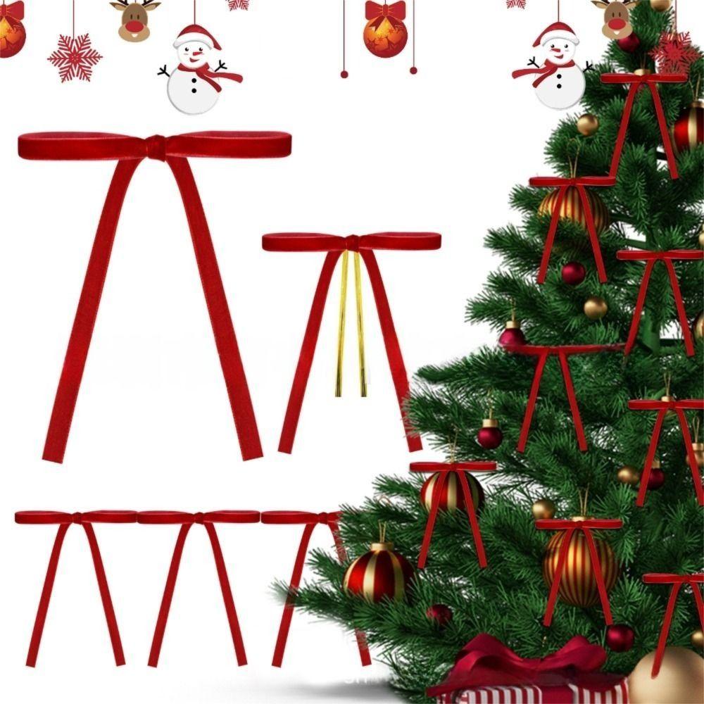 24Pcs Velvet Material Christmas Tree Bows 24pcs Set Cable Tie DIY Handmade Bows Slender Design Easy to use Ribbon Bows for Xmas