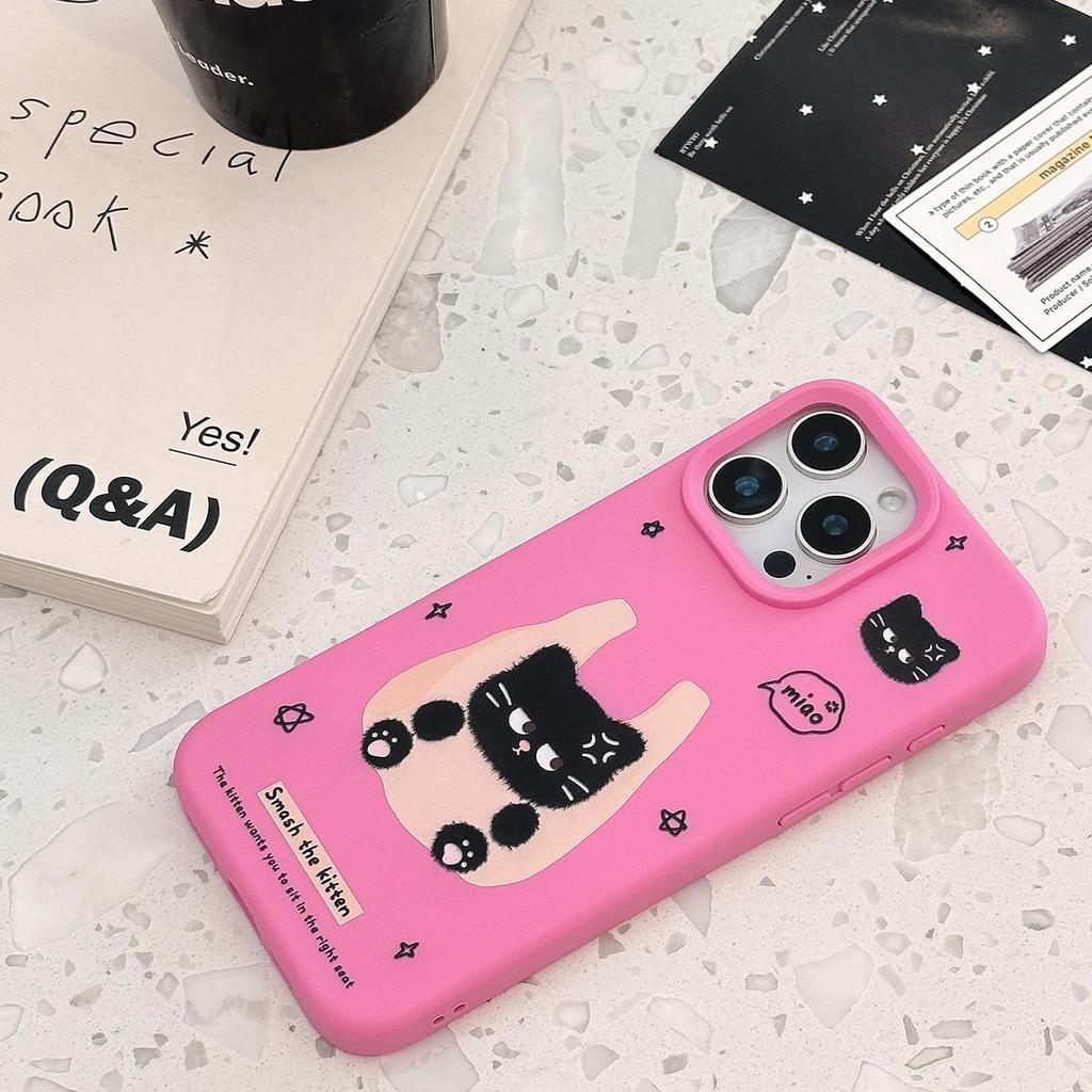 Cartoon Niedliche Schwarze Katze Handyhülle für iPhone 15 iPhone 16 Pro Max