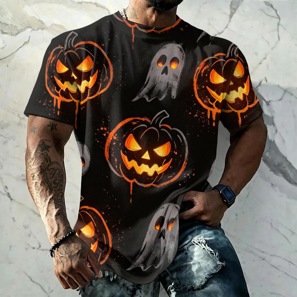 Men's Halloween Print Vintage Texture Short Sleeve T Shirt Loose Breathable Summer Sports Streetwear Casual Everyday Top