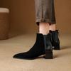 Braune Chelsea Boots Damen Spitzstiefel Dicke Absätze Mittelhohe Absätze Herbst und Winter Reißverschluss Kurze Stiefel Mode Retro Kurze Stiefel Vielseitig