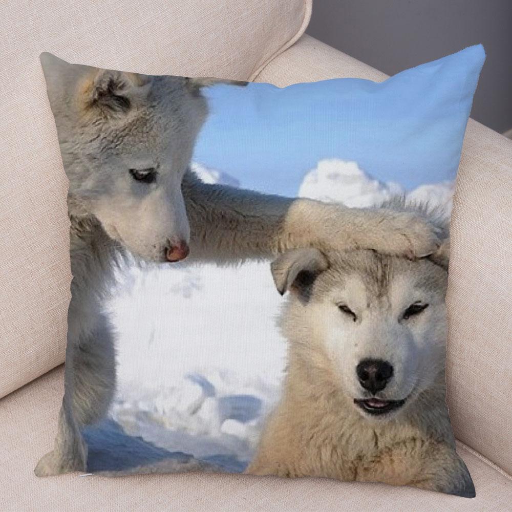 Decor Cute Siberian Husky Pillowcase Pet Dog Printed Super Soft Short Plush Pillow Case 45*45cm Animal Cushion Cover for Sofa