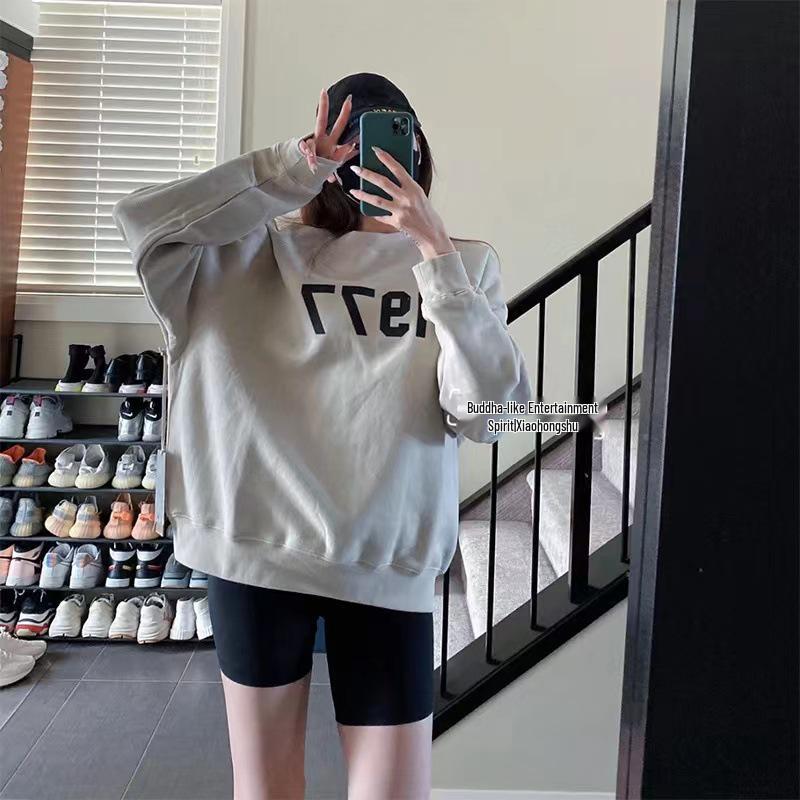 

Свитшот с круглым вырезом в стиле знаменитостей 1977: Свободная американская уличная одежда для весны и осени XL темно-серого