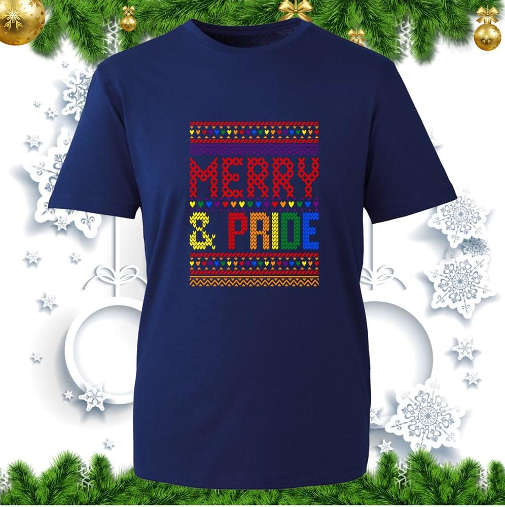 Merry And Pride Funny Lgbt Christmas Tshirt Gay Xmas Festive Pride Ugly Tee Top