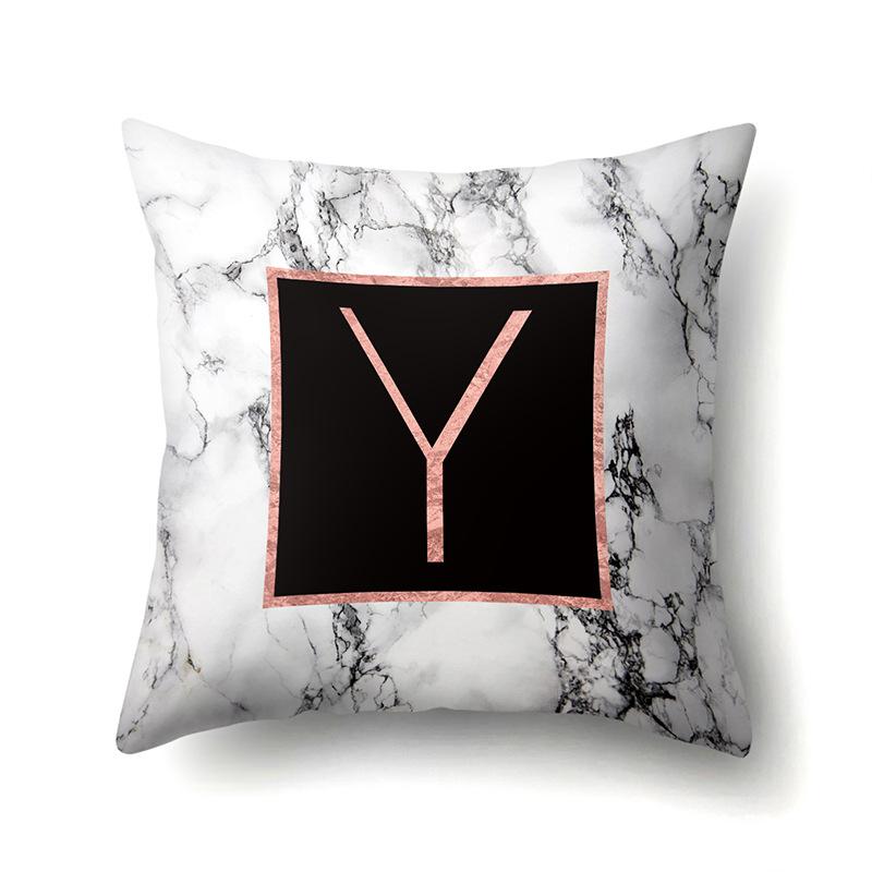 Polyester Pillowcase 26 English Letters Rose Gold Home Marble Decorative Printed Pillowcase