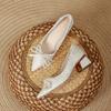 Medium Heel Single Shoes Square Heel 2025 New Spring and Autumn Women's Shoes Pointed Head Pearl Bow Black Temperament High Heels Thick Heel