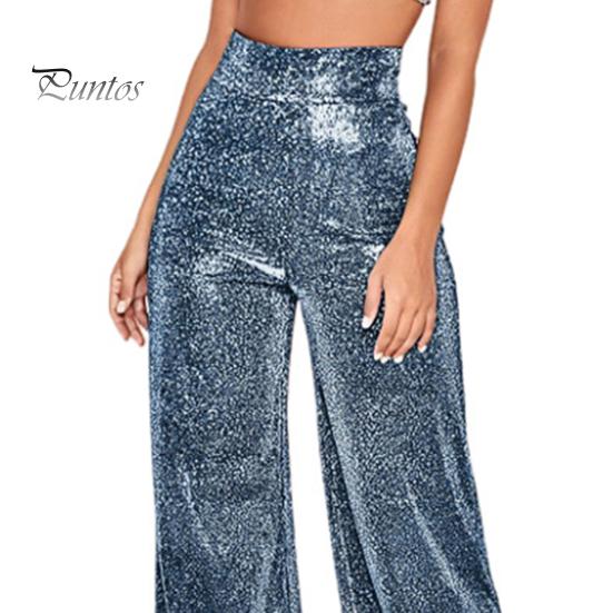 Women Trousers Wide Leg with Hot Stamping Design Glossy Pants Long Clubs Performances Zipper Closure Glitter Shiny Fabric Statement
