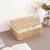 Aufbewahrungsbox Desktop-Kosmetik-Aufbewahrungskorb Schlafsaal Grasgewebter Aufbewahrungskorb Kleinigkeitenkorb mit Deckel