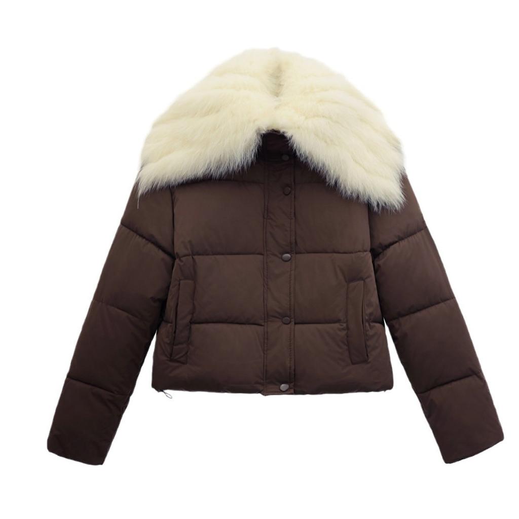 Down Padded Jacket  Winter  Design Sense Splicing Large Lapel Padded Jacket Down Padded Jacket