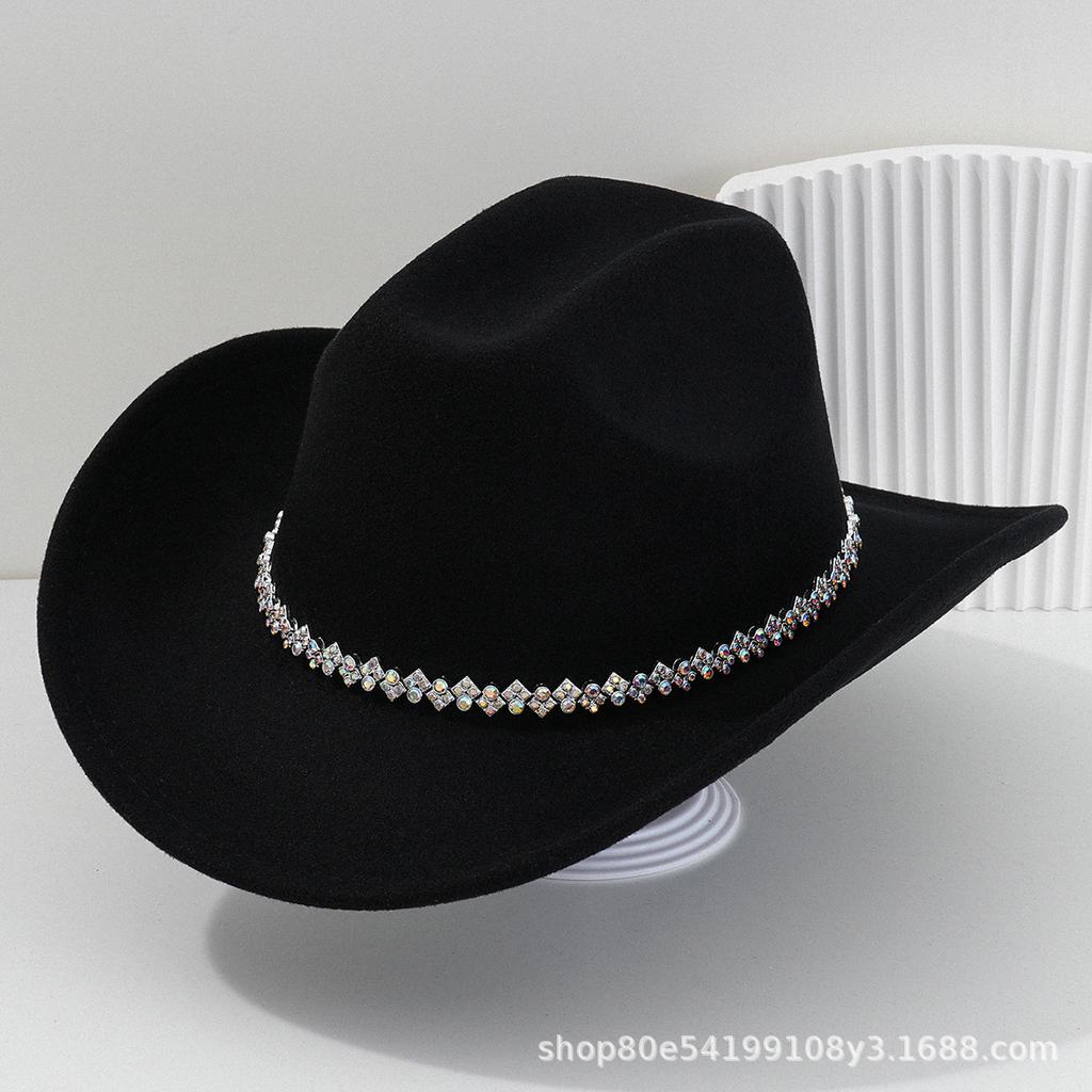 New light luxury top hat British cowboy hat Rhinestone gemstone accessories hat strap hat Panama hat