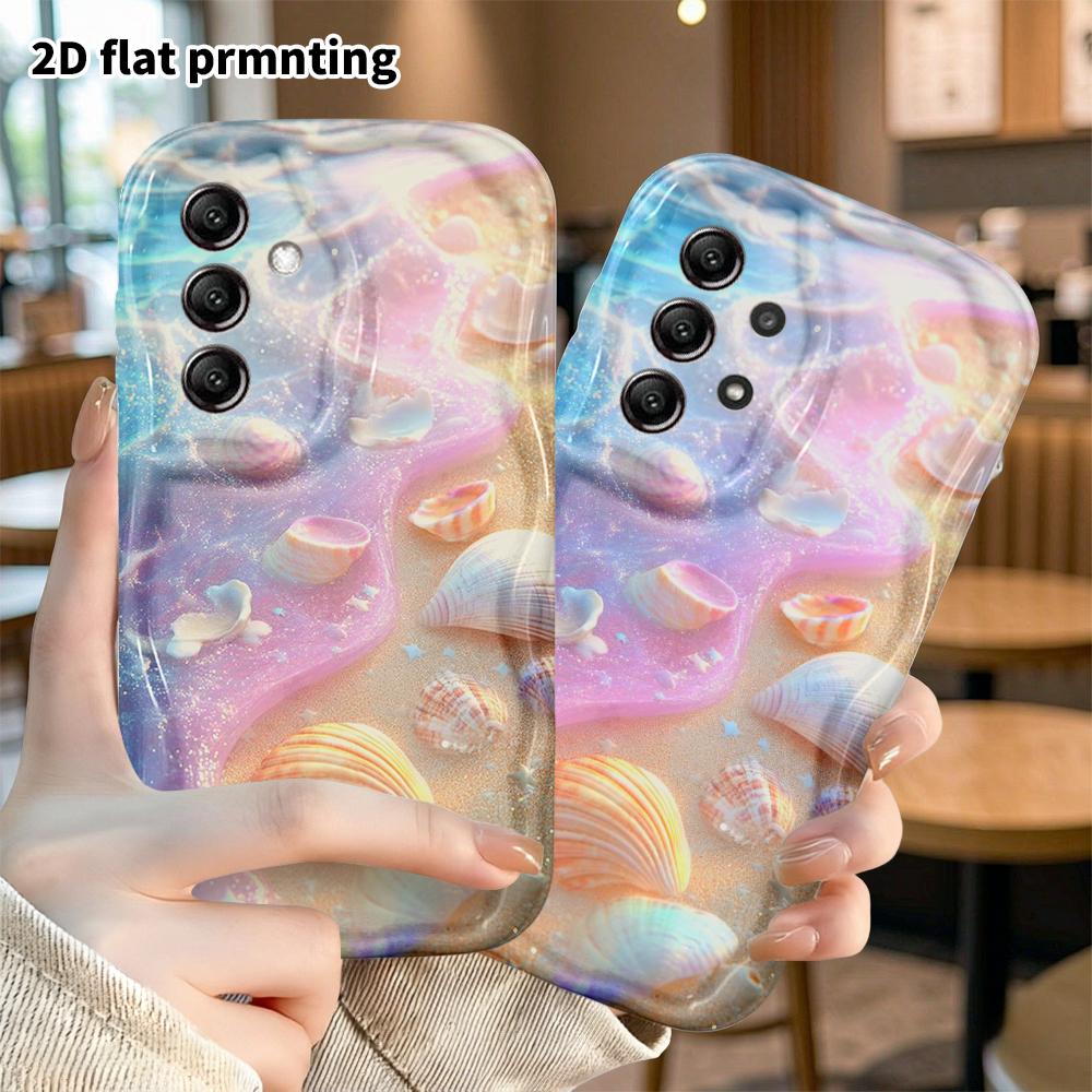 Phone Case: 2D Flat Samsung Galaxy A34 A35 M05 M06 S20 S22 S21 FE Plus 5G Case, Shimmering Pink-Purple Shell, Christmas and Halloween Gift