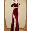 Elegant Strapless Off-the-Shoulder High Slit Evening Dress, Ankle Length with Unique Design for Women