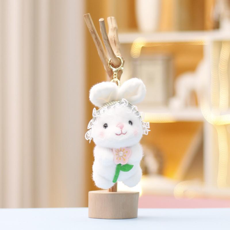 Rabbit Cute Rural Embracing Flowers Plush Toy Keychain Kid Gift Perfect Choice
