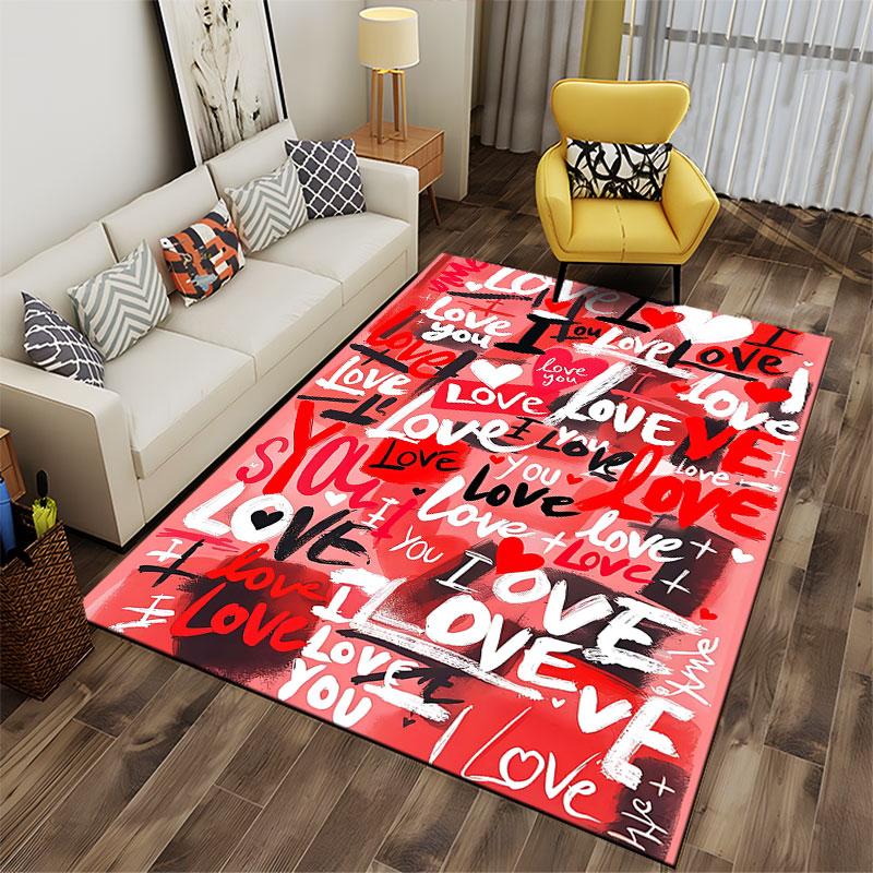 Love-Themed Text Graphic Carpet suitable as a non-slip mat for the living room or bedroom sofa