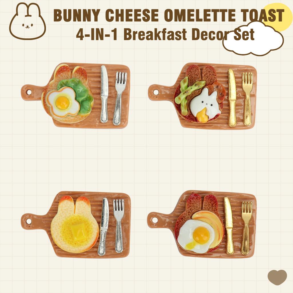 16pcs Simulation Food Play Rabbit Cheese Fried Egg Toast Tray Mini Knife And Fork Set Miniature Scene Doll House Decoration