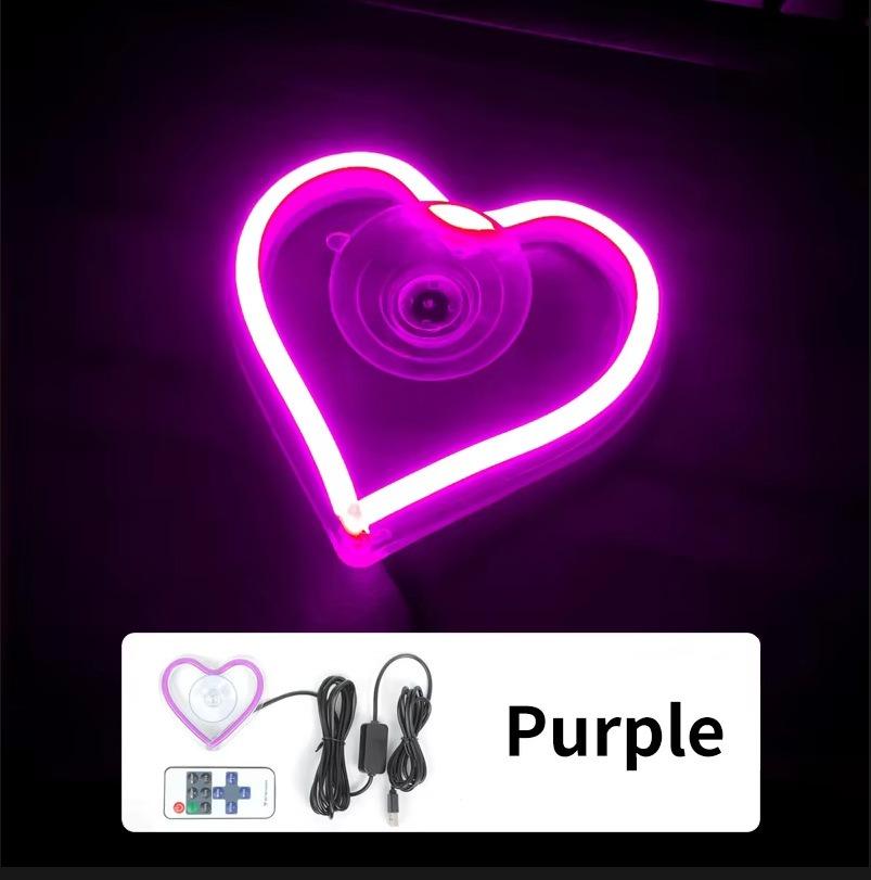 Automotive Triangle Rear Window LED Illuminated Heart-shaped Atmosphere Neon Light Remote Auto Interior Decoration USB Wiring