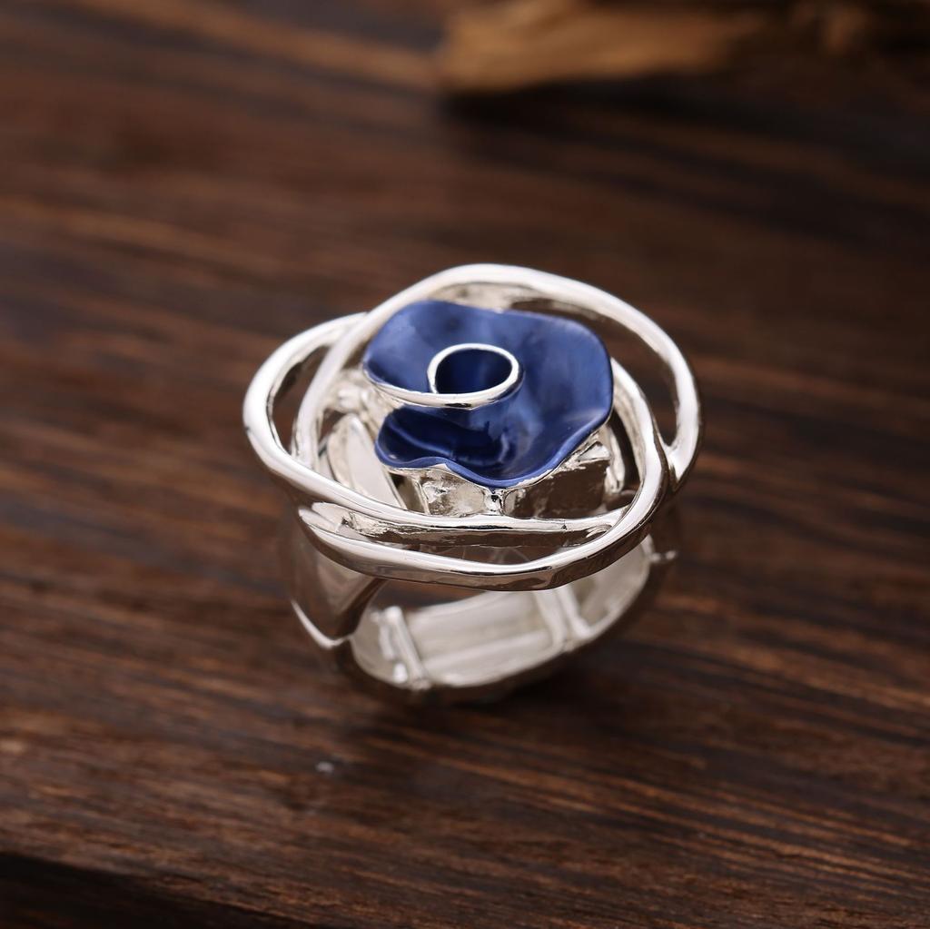 Enamel Geometric Flower Elastic Ring, Women's Fashion High-end Rose Alloy Ring