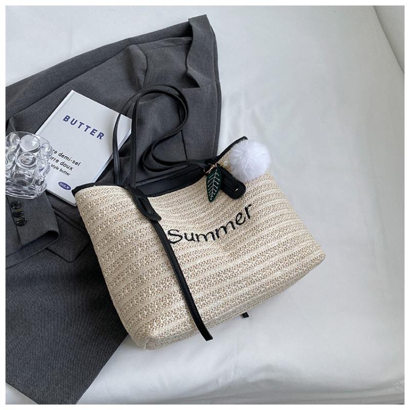 

Woven bucket bag New seaside vacation beach bag Woven tote bag Women s large-capacity shoulder bag чёрный