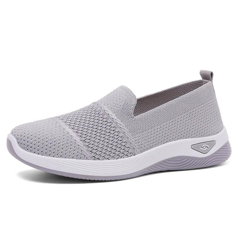 2025 Breathable Wedge Heel Loafers Women Spring Summer Slip On Knitted Sports Shoes Woman Anti Slip Soft Sole Walking Shoes Lady