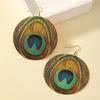 Bohemian Retro Peacock Feather Geometric Circle Stud Earrings