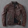 Chinese Size Vintage Yellow Brown Real Cowhide Genuine Leather Jacket Men Motorcycle Coat Mens Biker Clothes Spring Autumn Asian Size 6XL