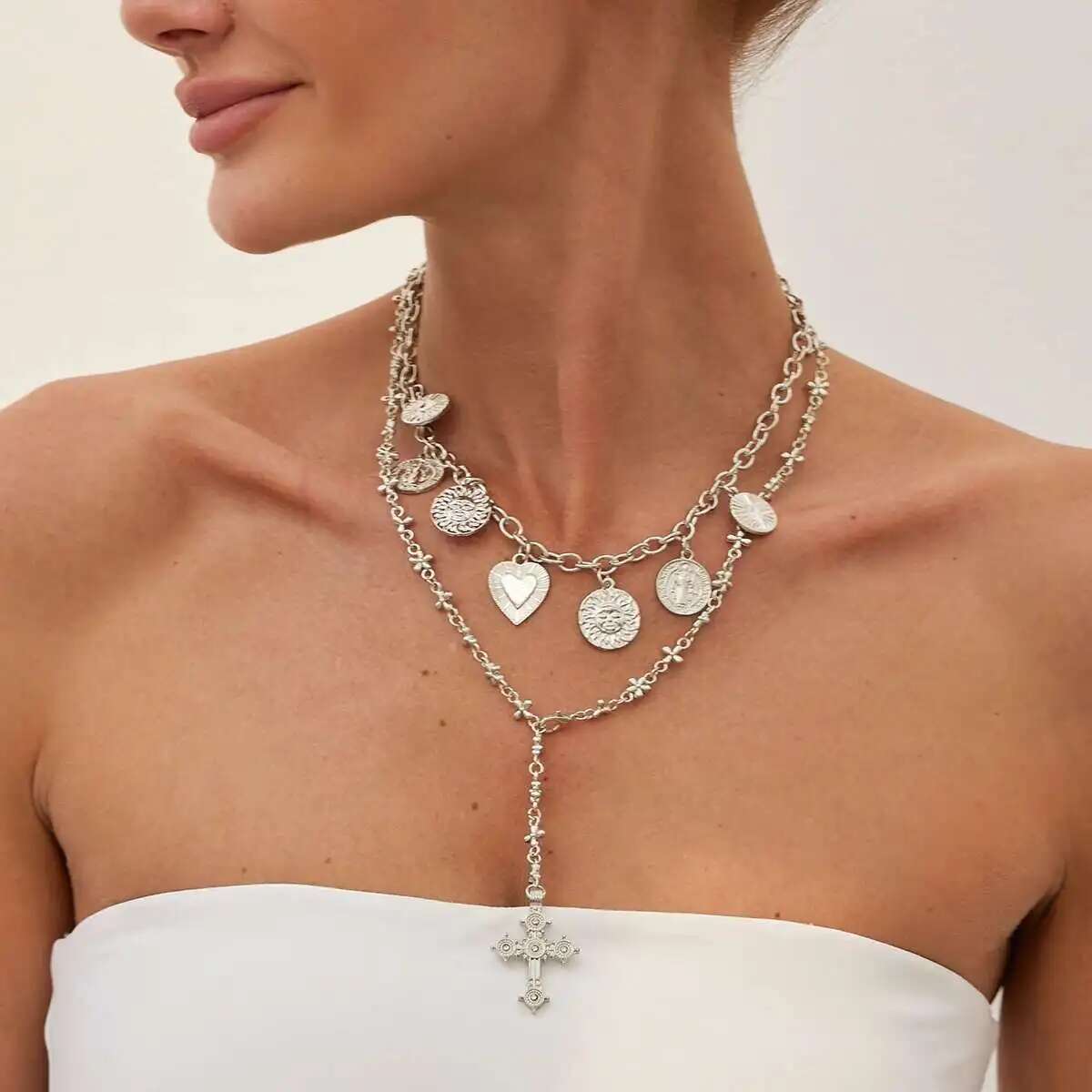 

PuRui Панк 2 шт./набор Сердце Круг Иисус Крест Кулон Ожерелье для Женщин Винтажный Креативный Шарм Свадебный Свадебный Ключица Циркон Подарок