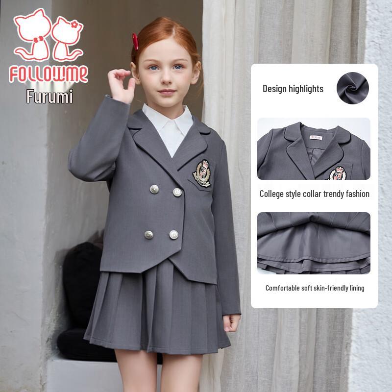 Fuluomi Girls  Academy Style JK Uniform Blazer & Pleated Skirt Set 160