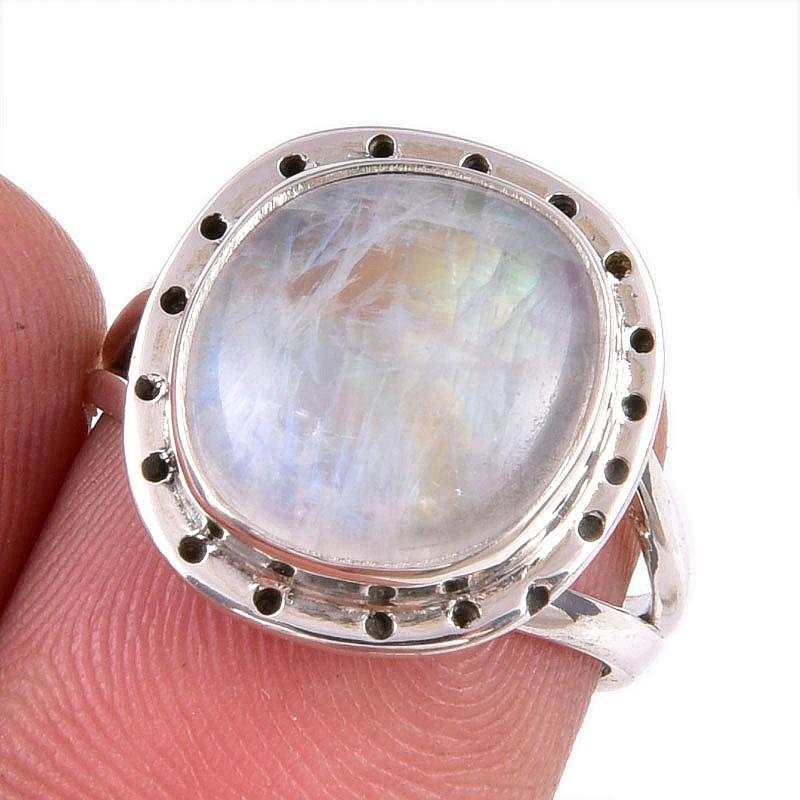 

Natural Rainbow Moonstone Gemstone Handmade 925 Solid Silver Gift Ring S.6 r1o84
