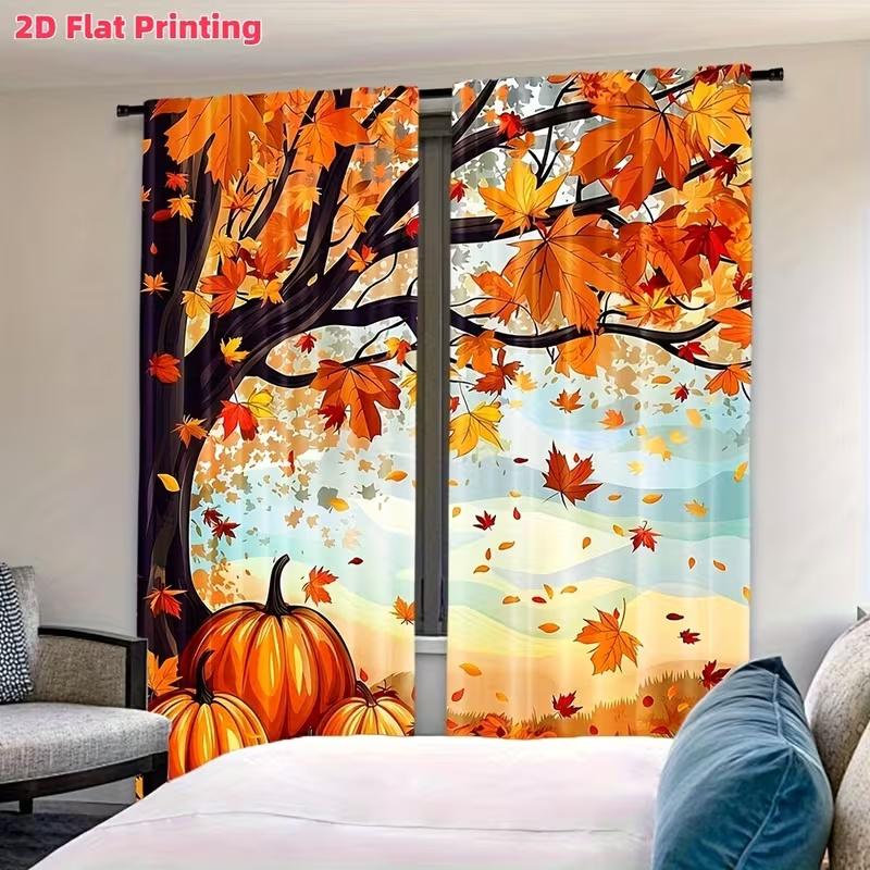 Autumn Harvest Print Curtains Suitable Bedroom Living Room Kitchen Decoration Home Window Curtain Set Of 2 Made Polyester Washable Ready